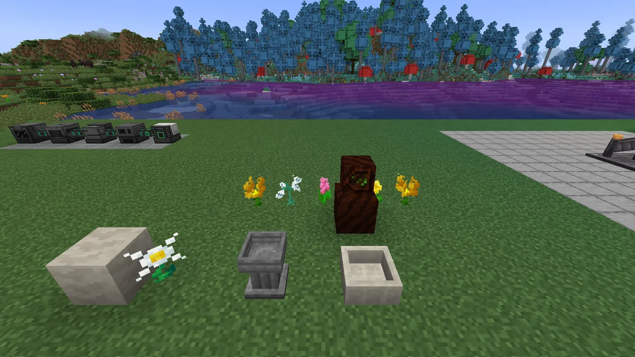 A Botania starter: Pure Daisy and livingrock, petal apothecary, mana pool, mana spreader and generating flowers.