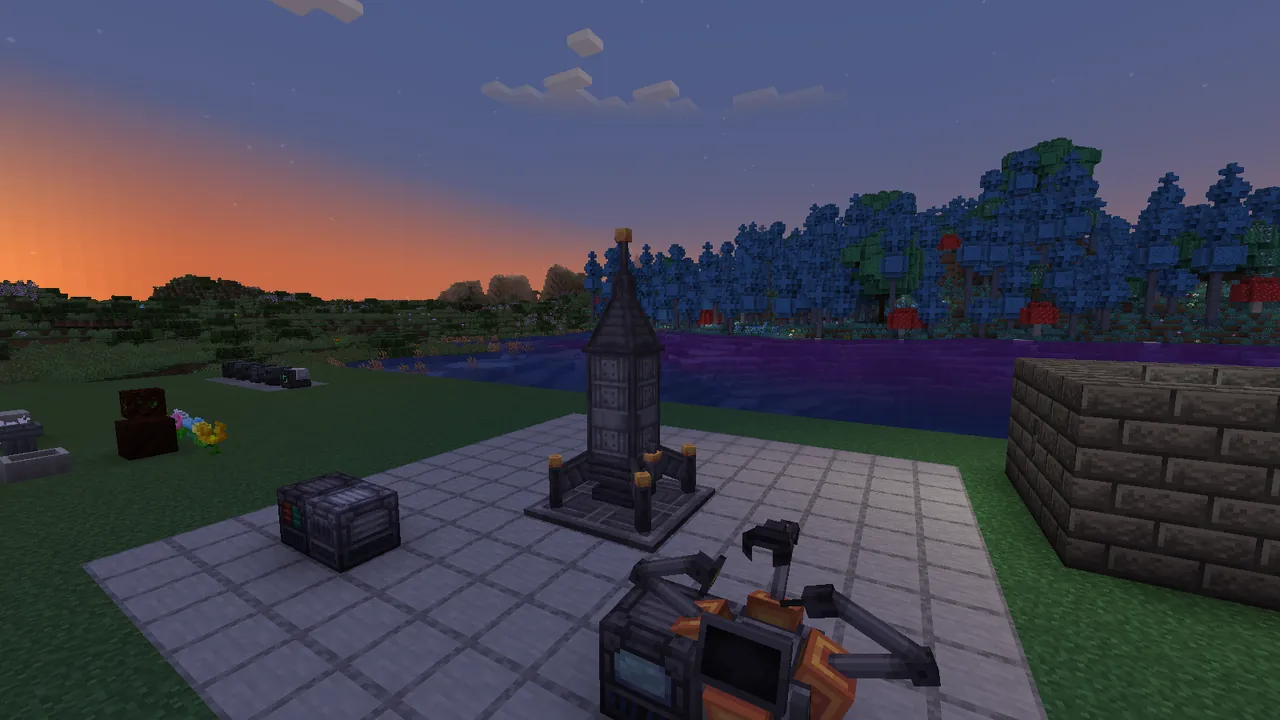 A Tier 1 rocket on its launch pad, with a fuel refinery, coal generator, oxygen loader and NASA workbench around it.