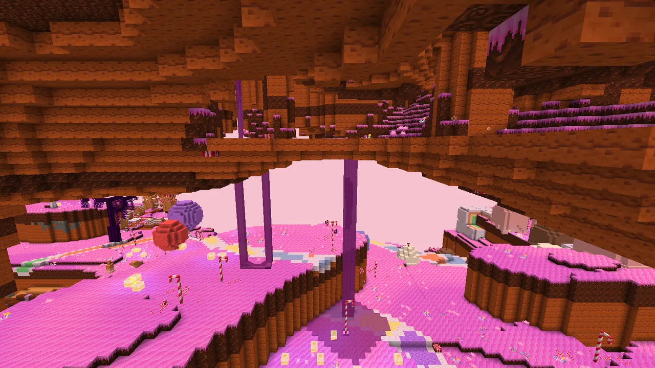 The Candy Cavity: chocolate cliffs and frosted ground.