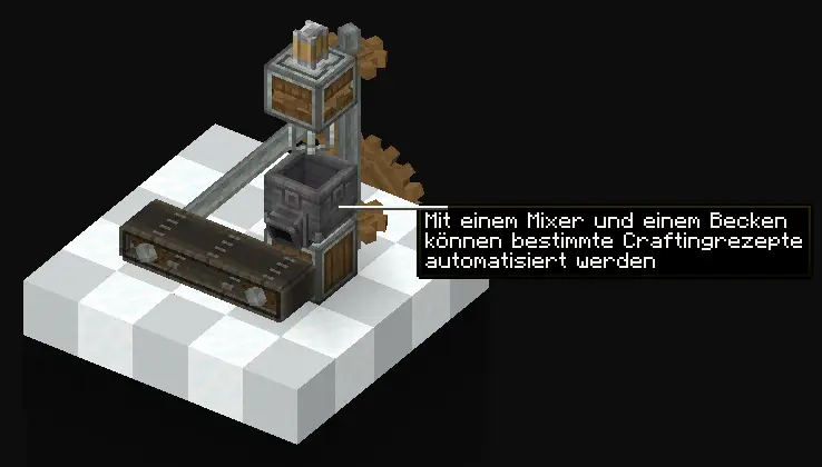 Create-Ponder-Animation: Der mechanische Mixer mischt Items in einem Becken